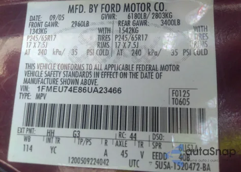 2006 Ford Explorer Eddie Bauer из США, поврежденный, VIN 1FMEU74E86UA23466